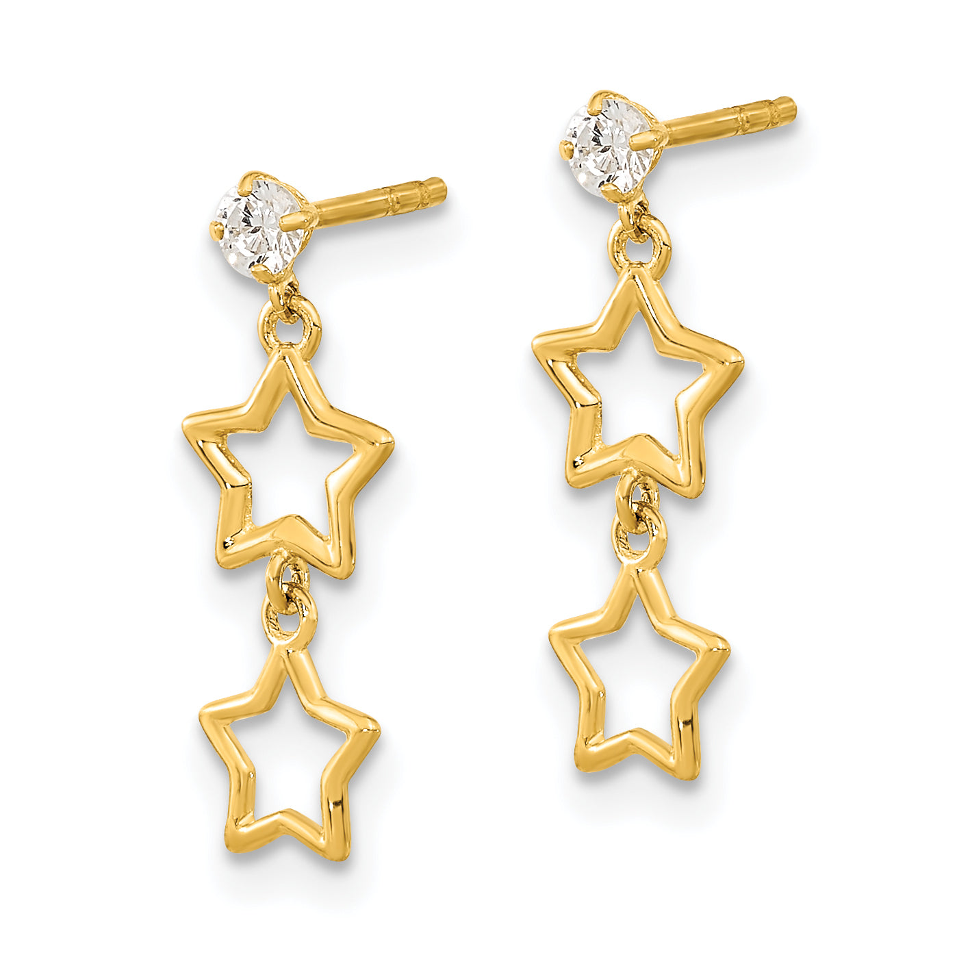 14K Polished Dangle Star with CZ Post Earrings