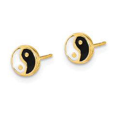 14K Gold Black/White Enamel Yin and Yang Post Earrings