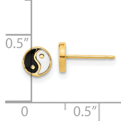 14K Gold Black/White Enamel Yin and Yang Post Earrings