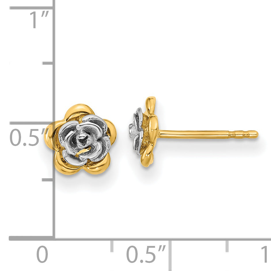 14K Two-tone Flower Post Earrings