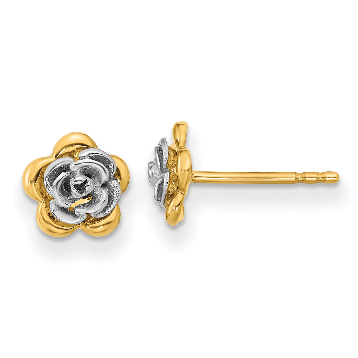 14K Two-tone Flower Post Earrings