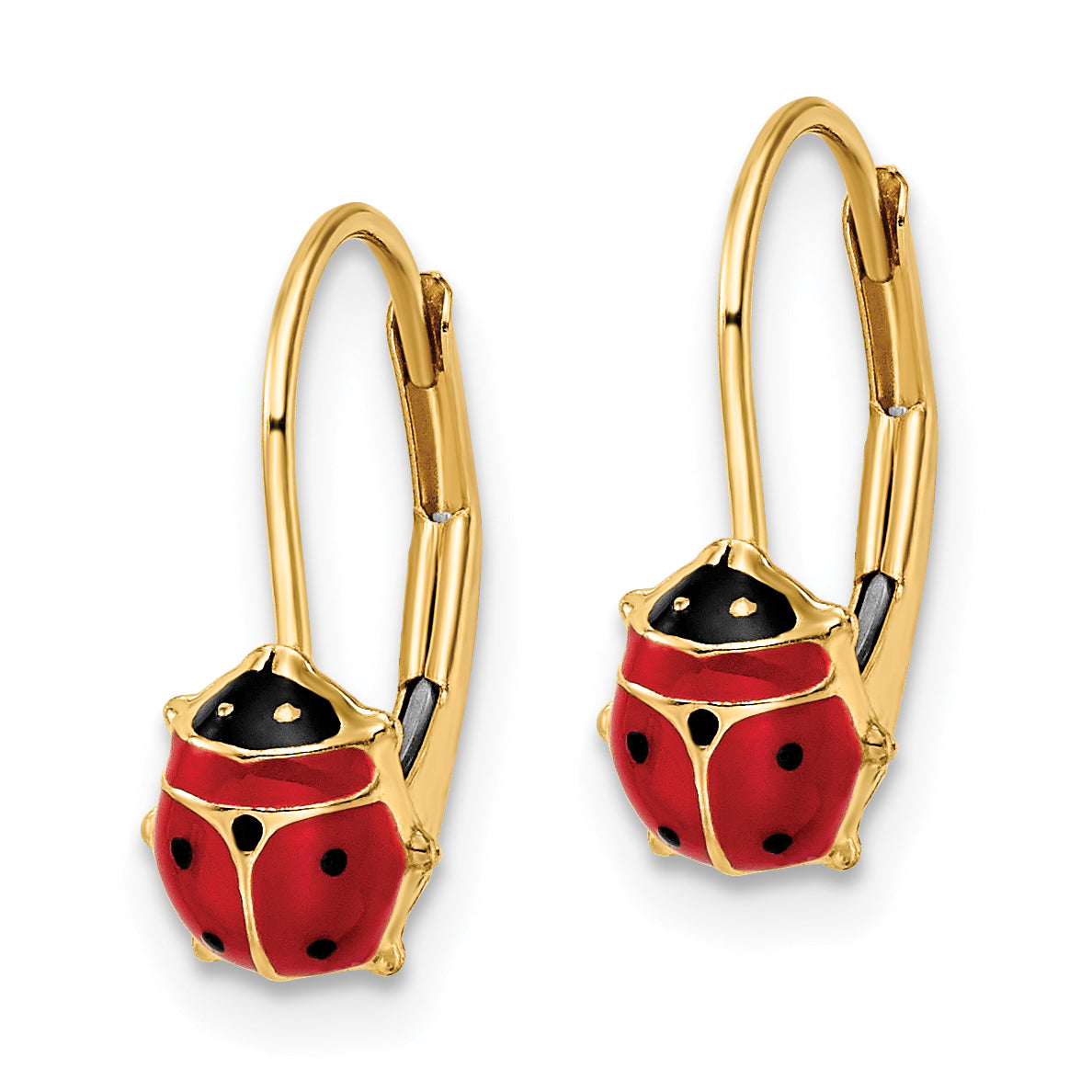 14k Polished Enameled Ladybug Leverback Earrings