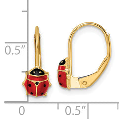 14k Polished Enameled Ladybug Leverback Earrings