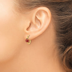 14k Polished Enameled Ladybug Post Hoop Earrings