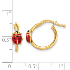 14k Polished Enameled Ladybug Post Hoop Earrings