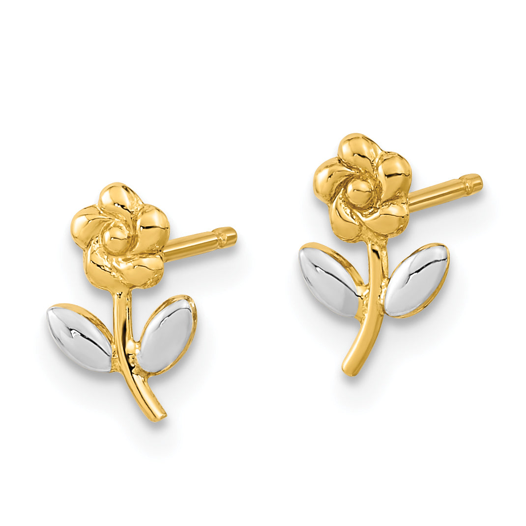 14K and Rhodium Flower Post Earrings