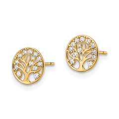 14k CZ Tree of Life Post Earrings