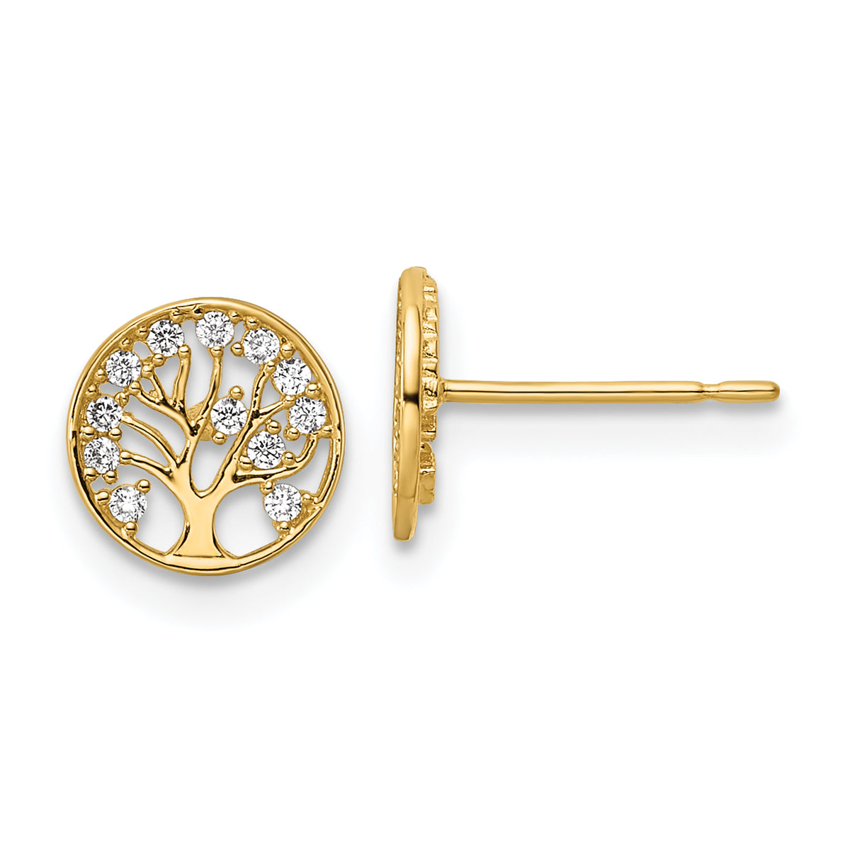 14k CZ Tree of Life Post Earrings