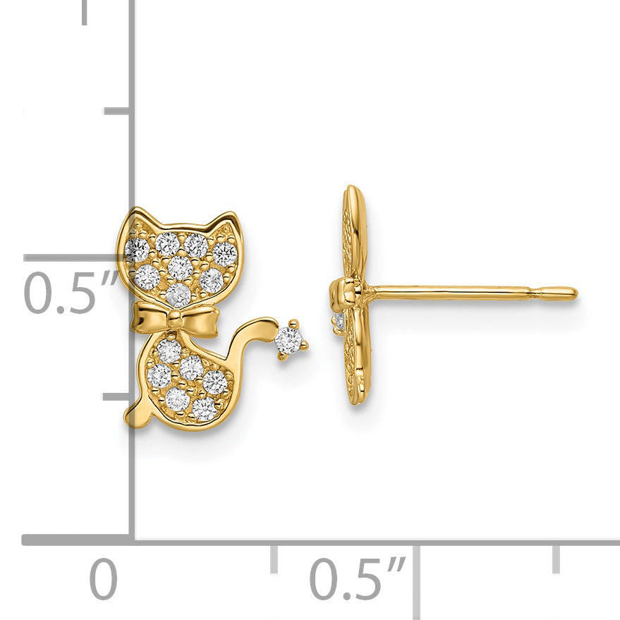 14k CZ Cat Post Earrings