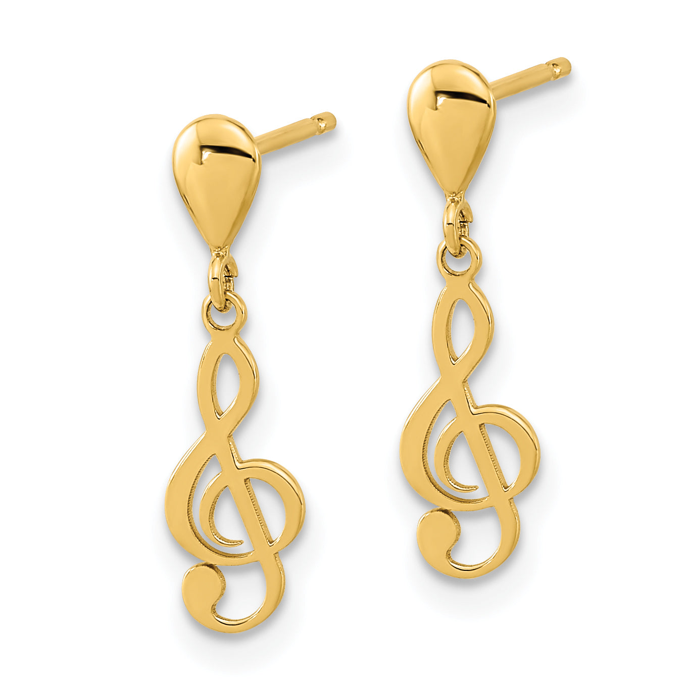 14K Polished Treble Clef Dangle Earrings