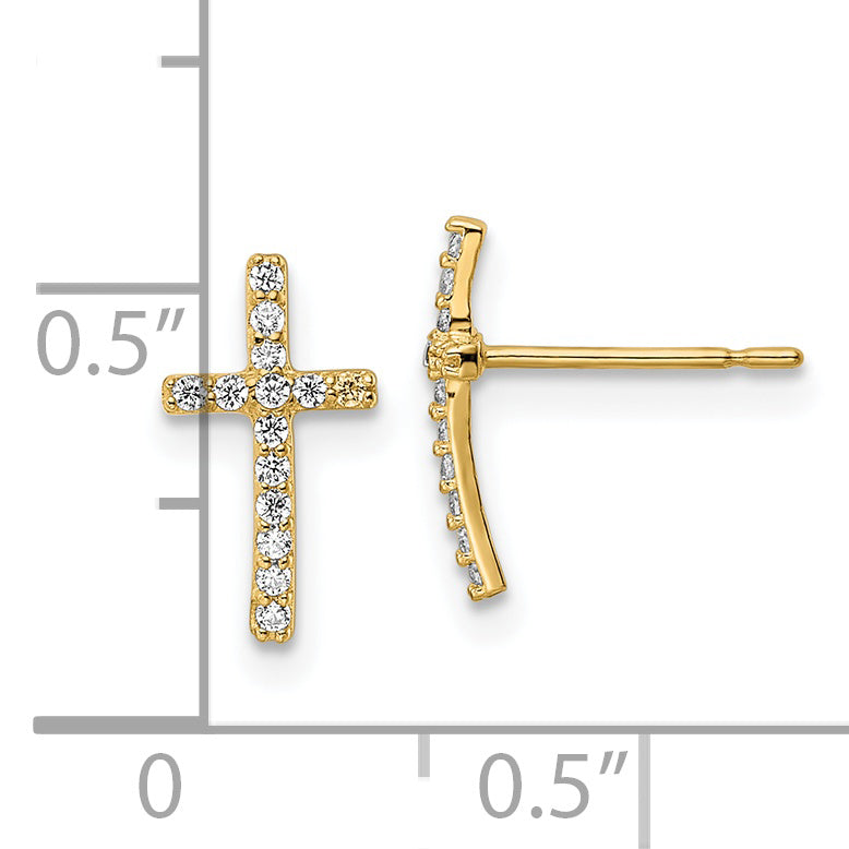 14k CZ Cross Post Earrings