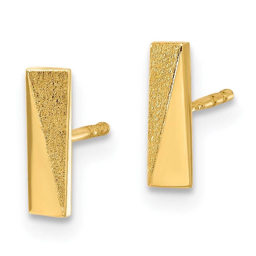 14K Polished and Satin Bar Post Earrings