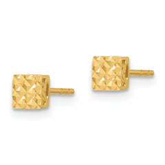 14K Polished and Diamond-cut Square Post Earrings