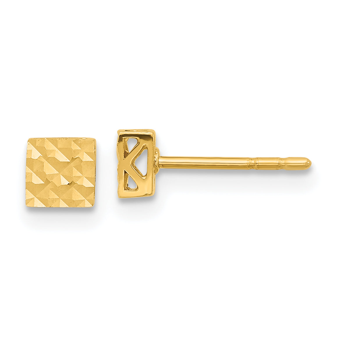 14K Polished and Diamond-cut Square Post Earrings