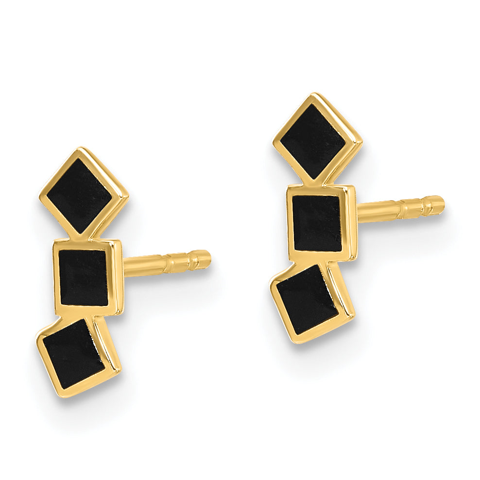 14K Black Epoxy Squares Post Earrings