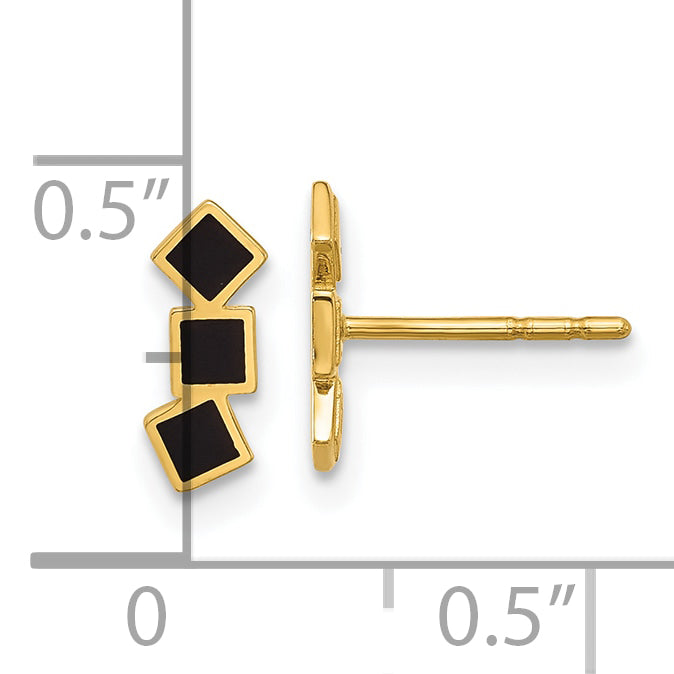 14K Black Epoxy Squares Post Earrings