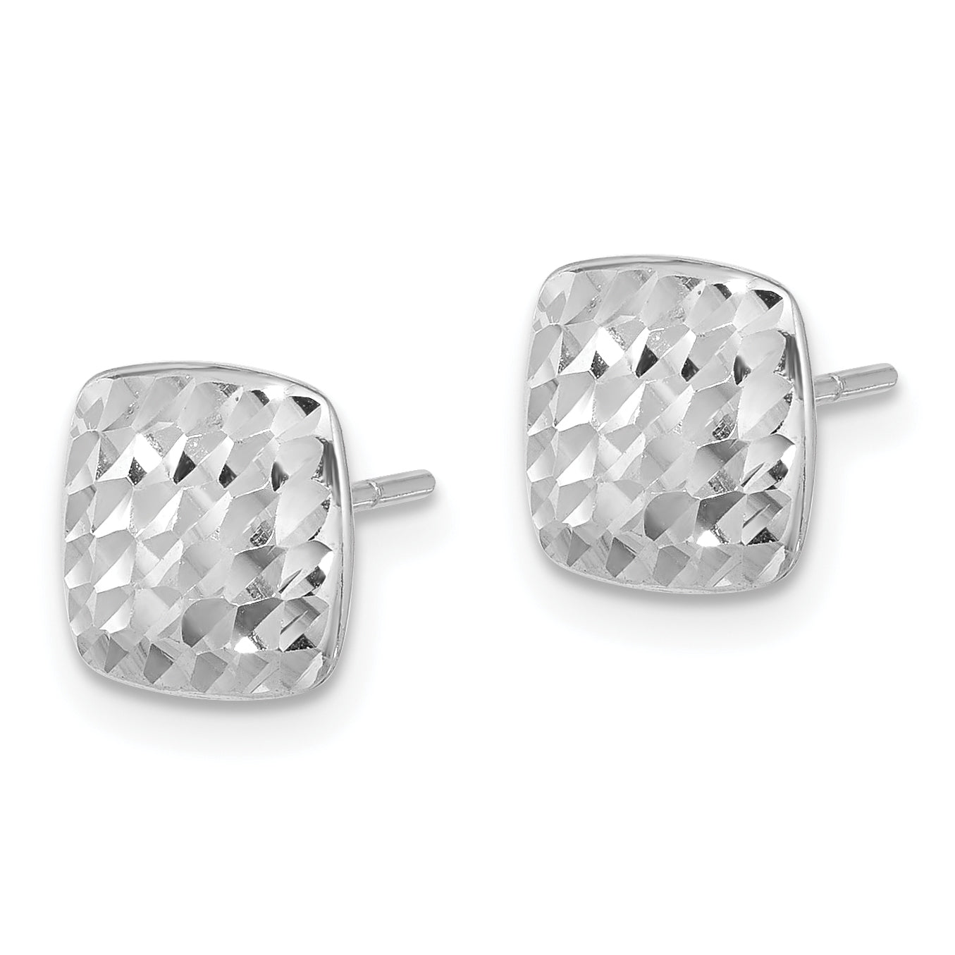 14K White Gold Diamond Cut Square Post Earrings