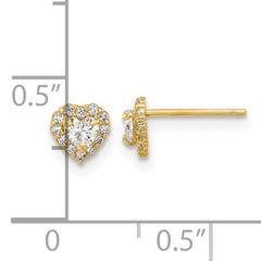 14K CZ Heart Post Earrings