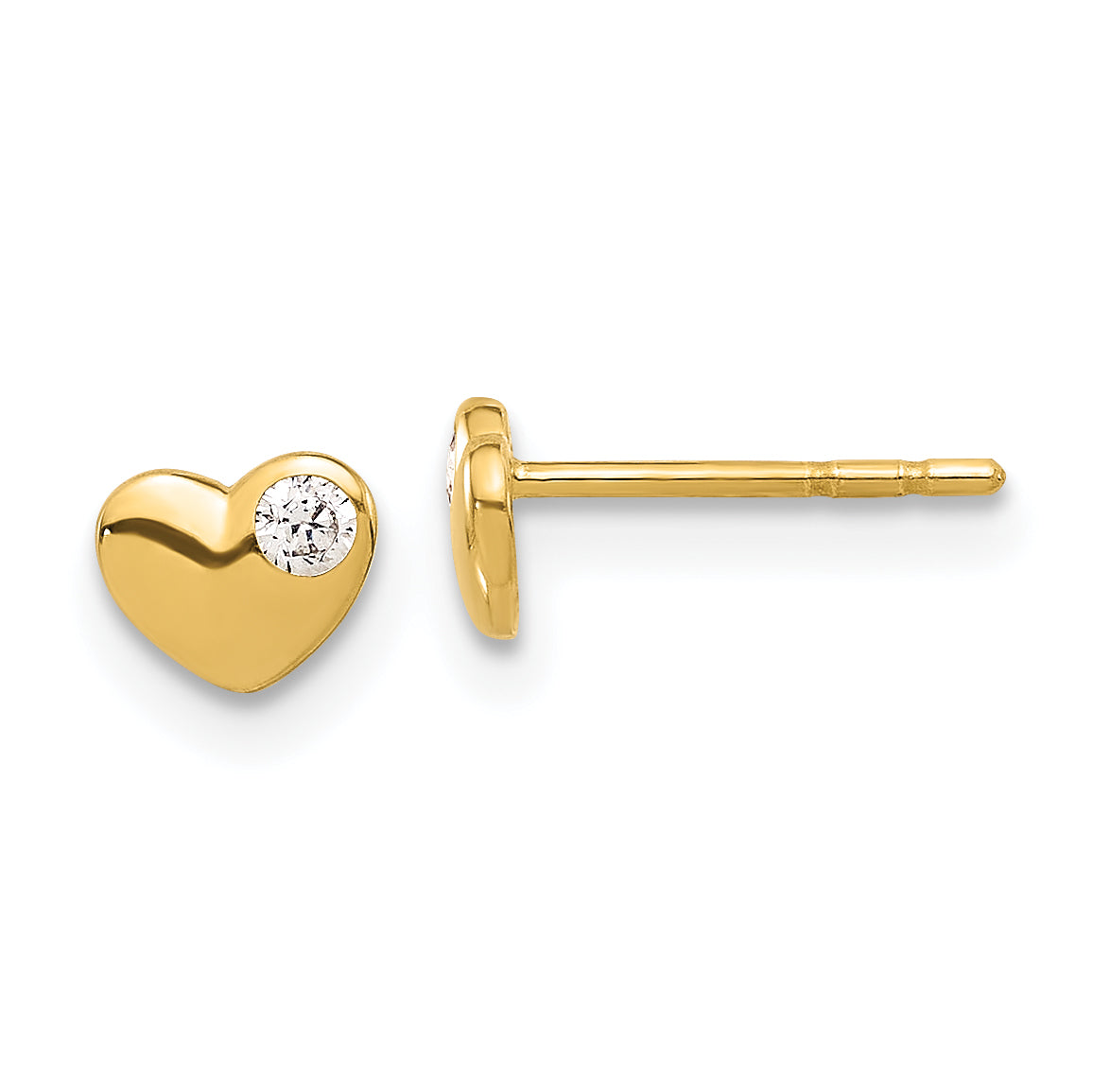 14K CZ Heart Post Earrings