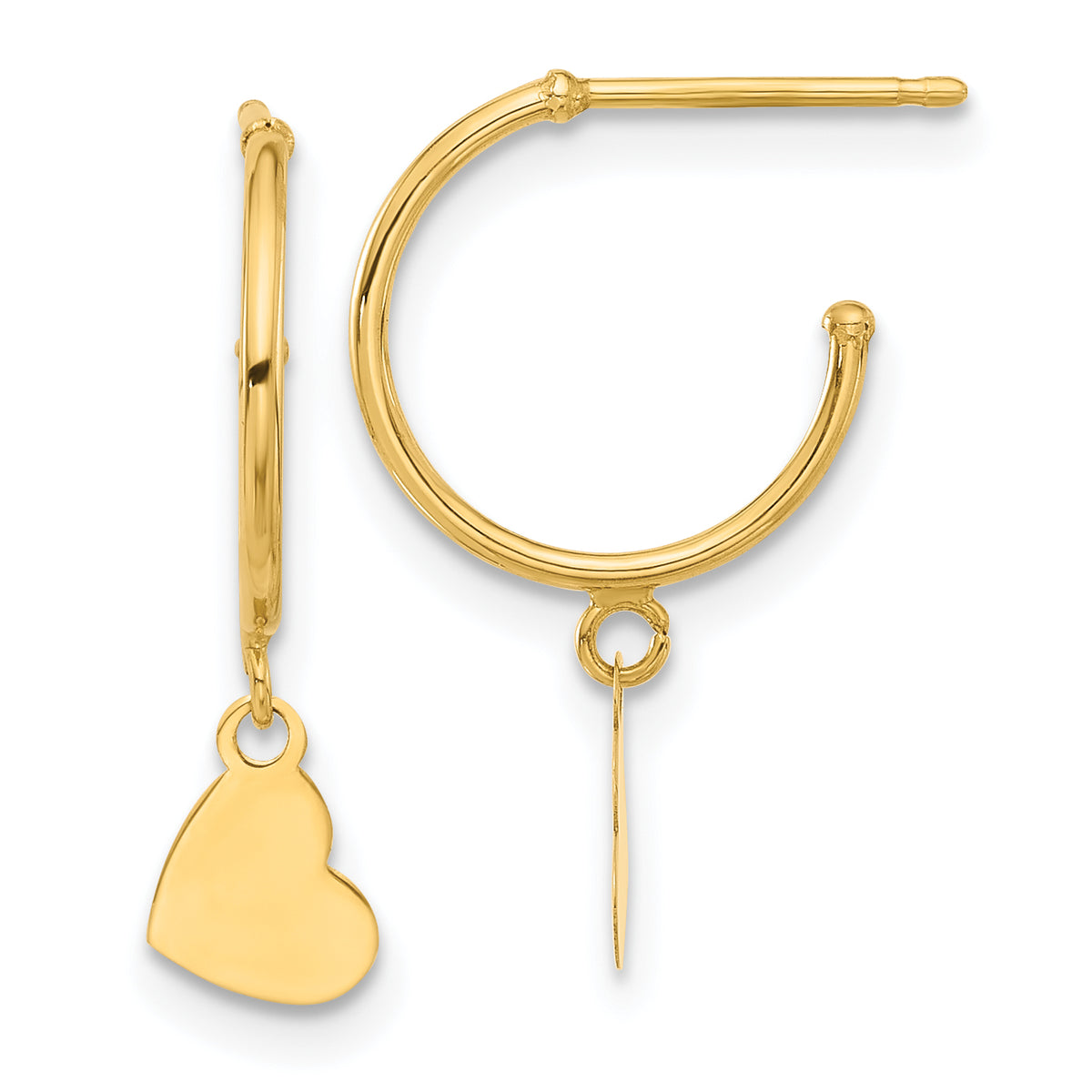 14K Polished Hoop with Heart Post Earrings