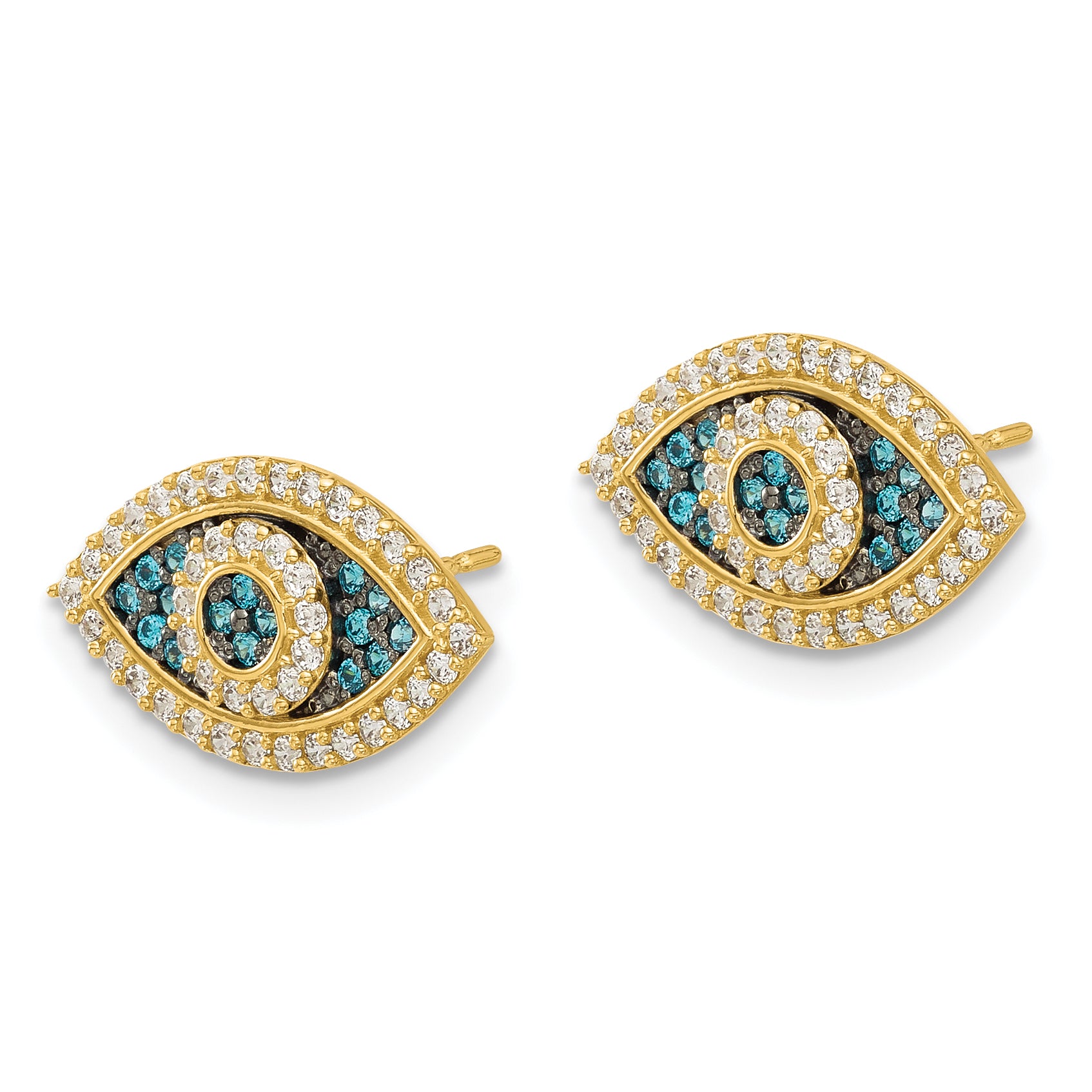 14k Black Rhodium-plated Polished Blue/White CZ Evil Eye Post Earrings