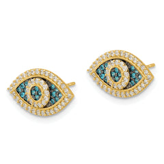 14k Black Rhodium-plated Polished Blue/White CZ Evil Eye Post Earrings