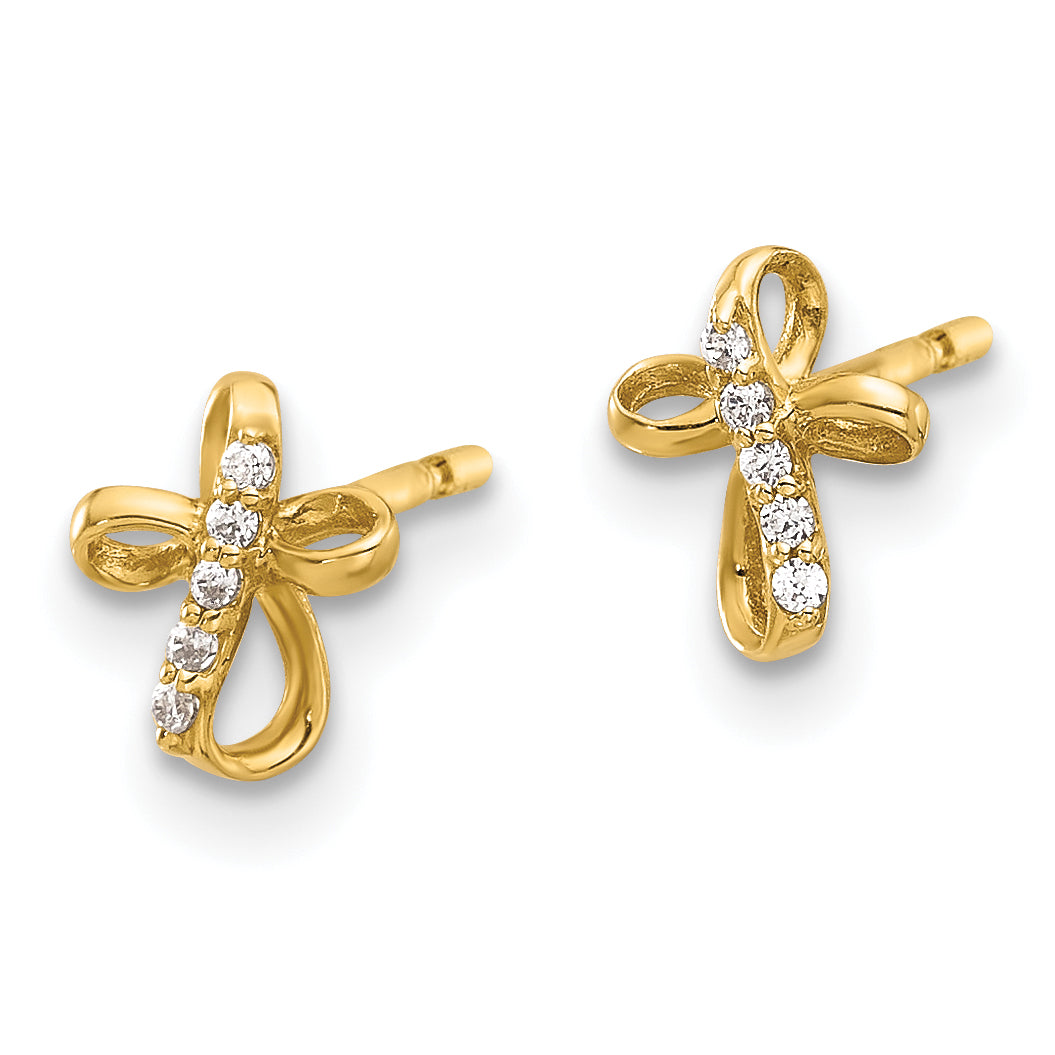 14K CZ Cross Post Earrings