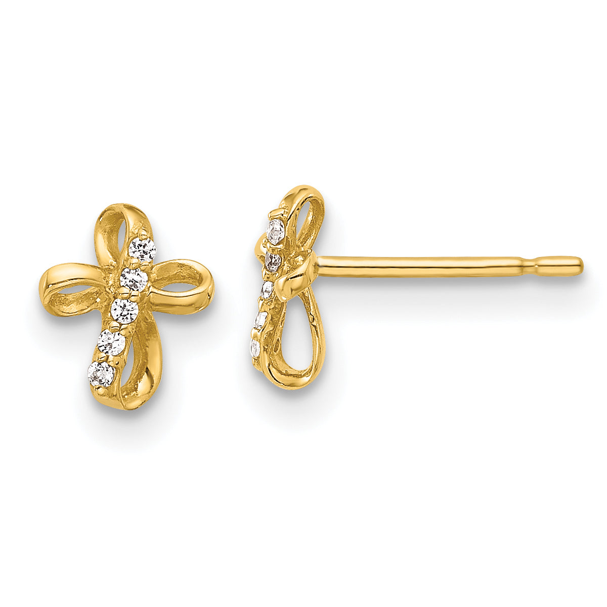 14K CZ Cross Post Earrings