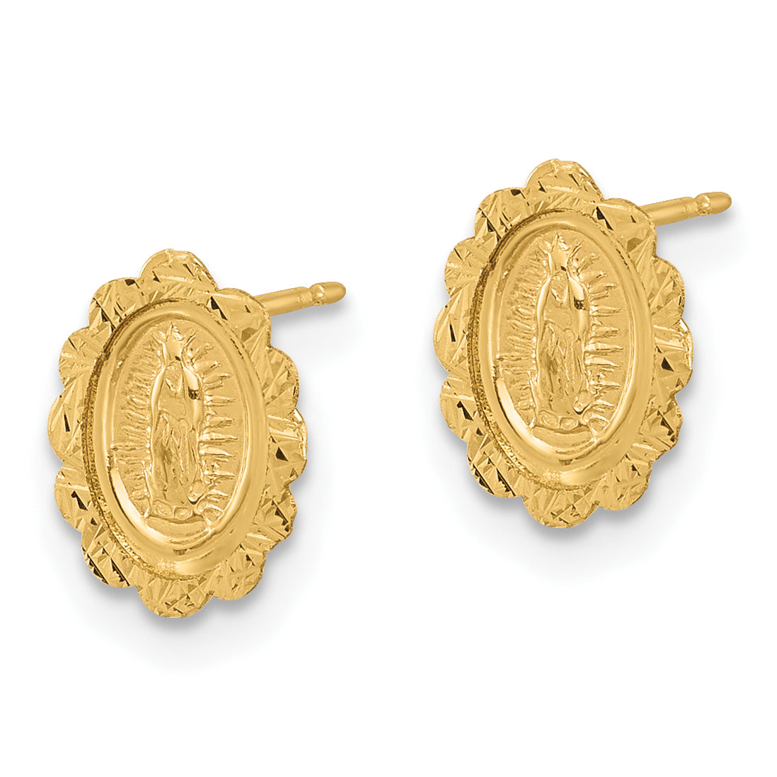 14K Diamond Cut Miraculous Medal Post Earrings