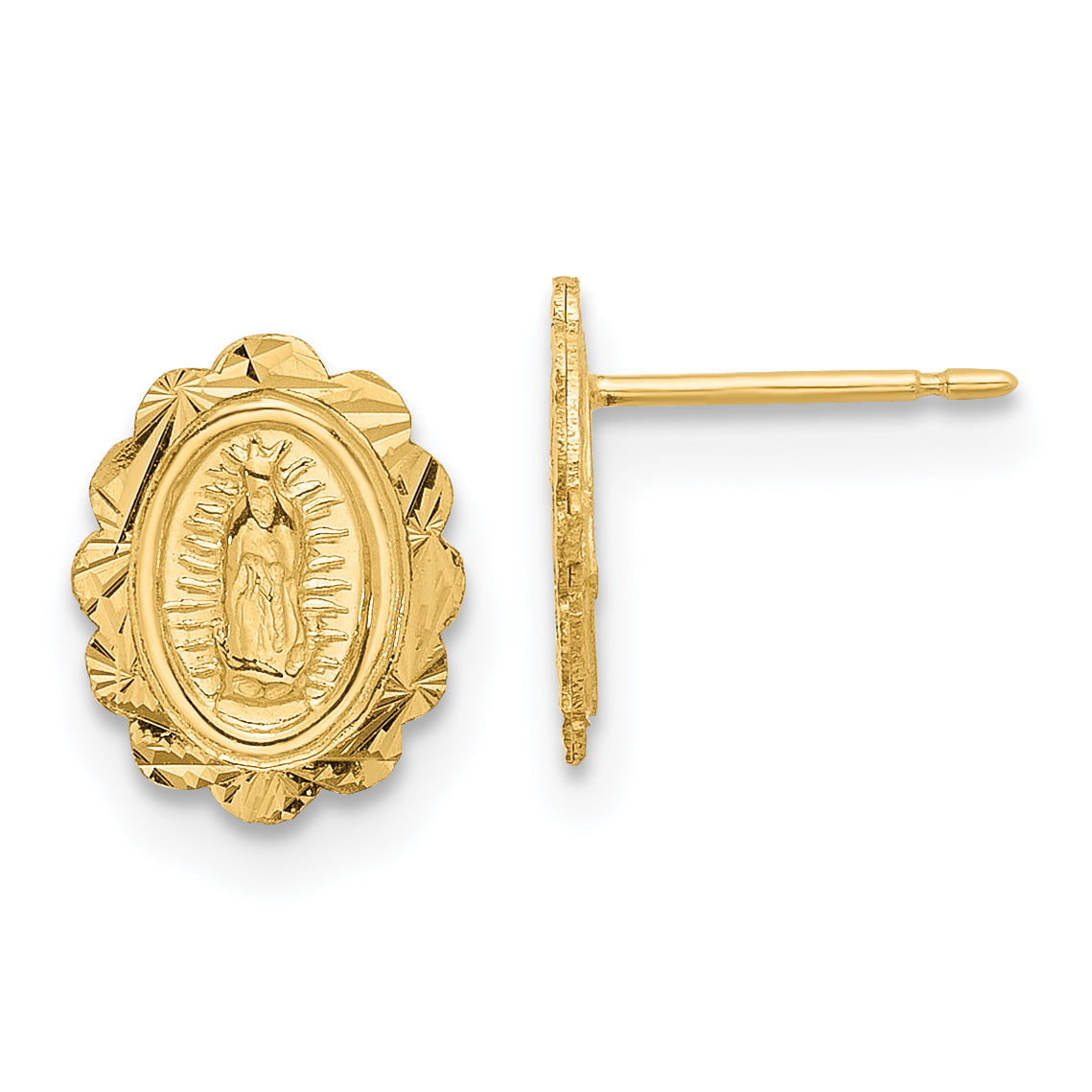 14K Diamond Cut Miraculous Medal Post Earrings