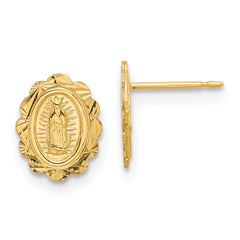 14K Diamond Cut Miraculous Medal Post Earrings