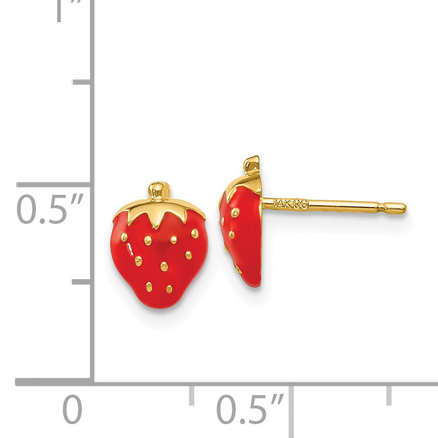 14k Enameled Strawberry Earrings