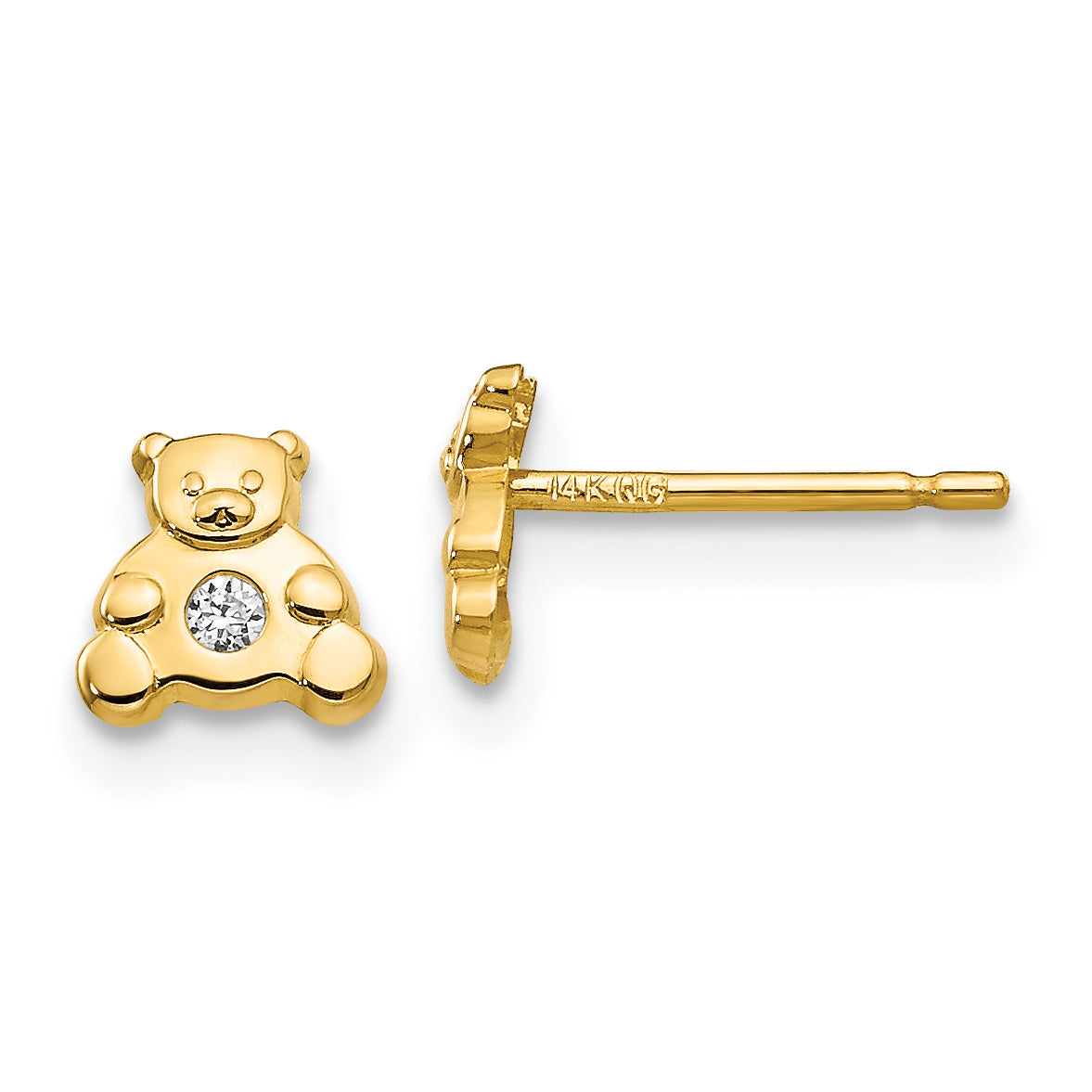 14k Bear with CZ Earrings