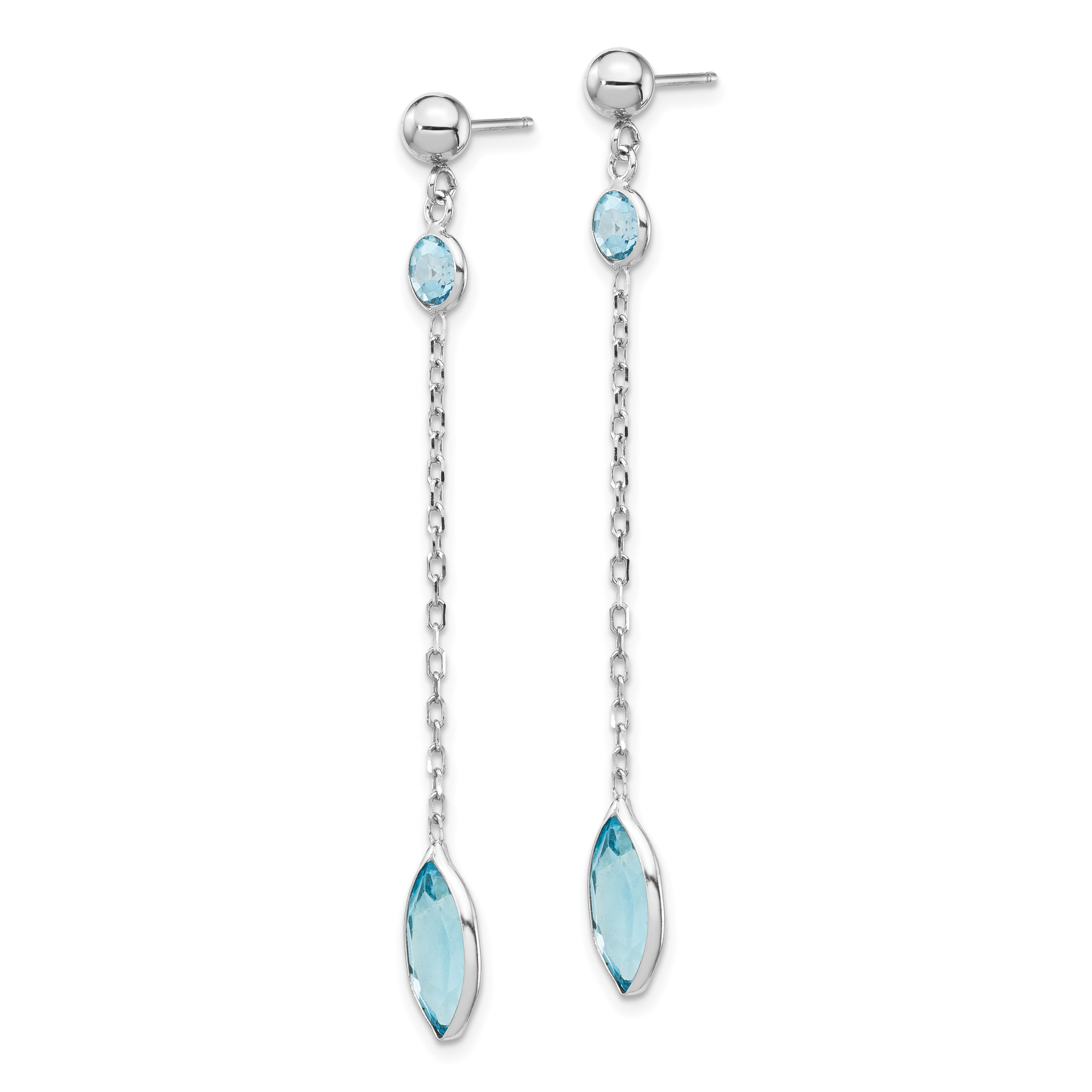 14k White Gold Blue Topaz Post Dangle Earrings