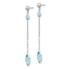 14k White Gold Blue Topaz Post Dangle Earrings