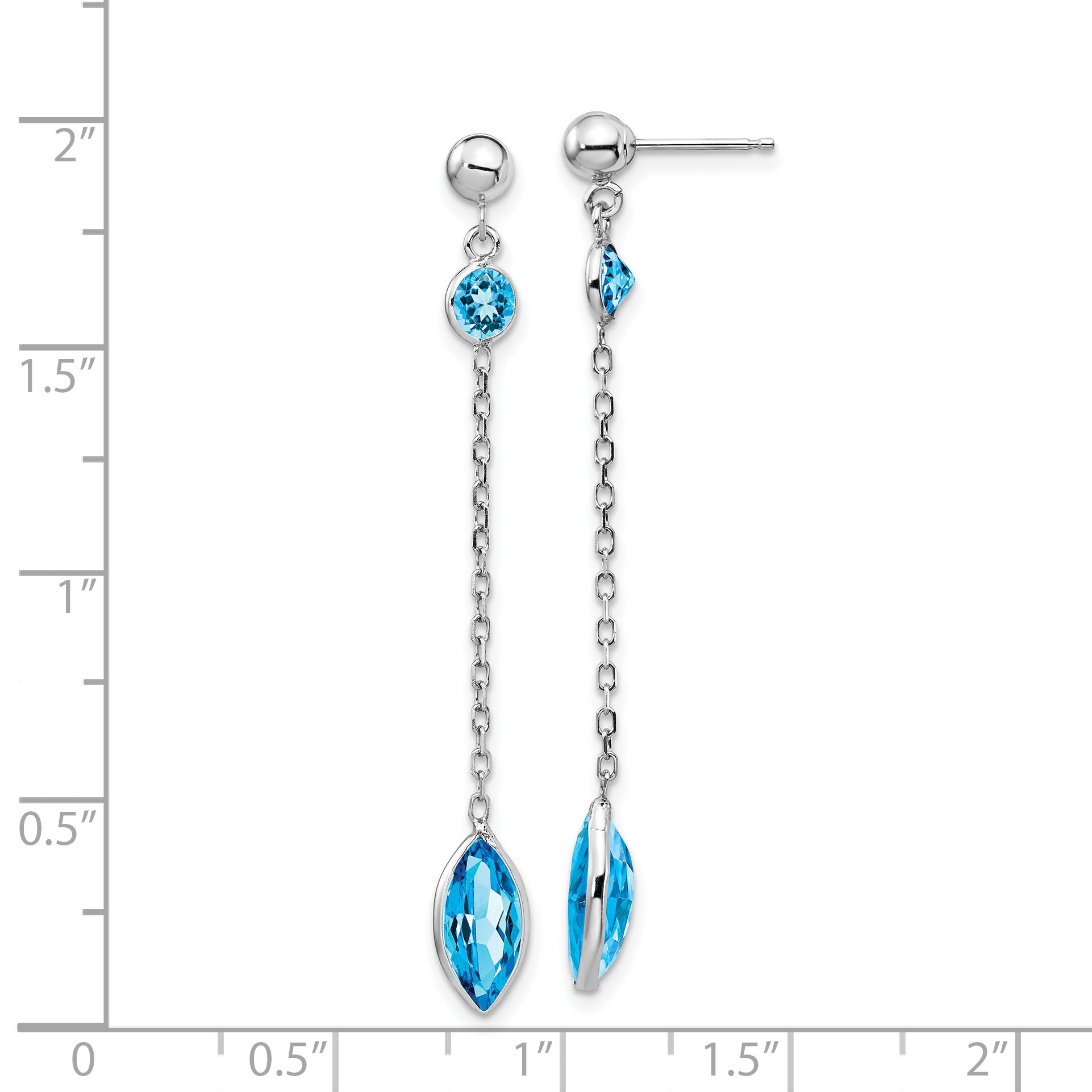 14k White Gold Blue Topaz Post Dangle Earrings