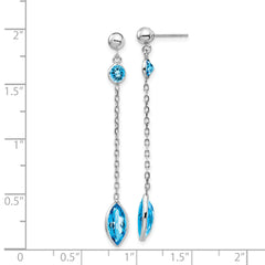 14k White Gold Blue Topaz Post Dangle Earrings