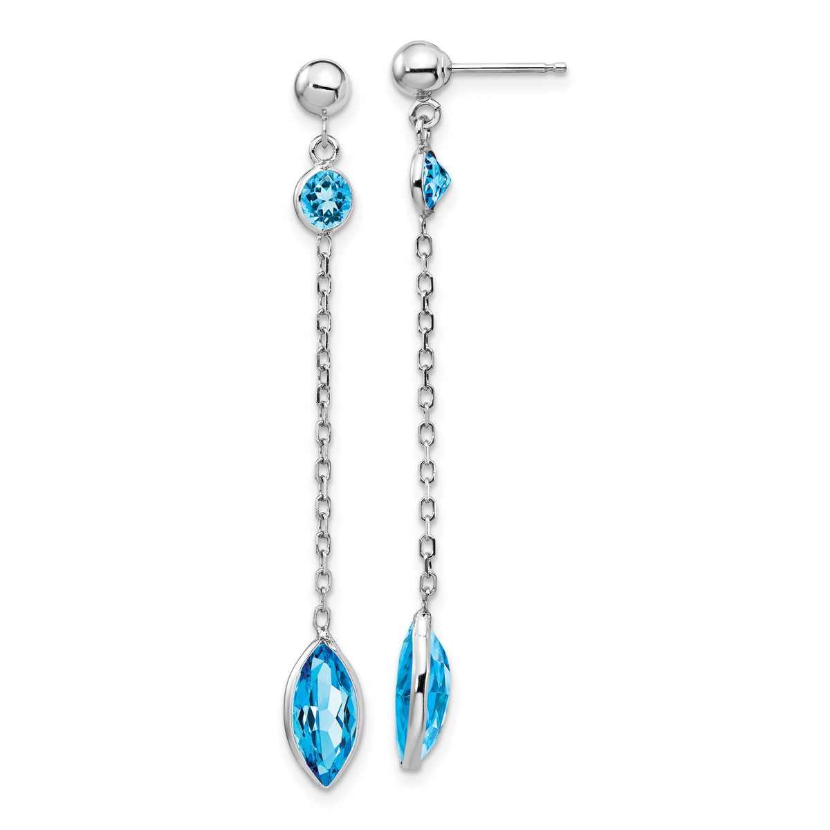 14k White Gold Blue Topaz Post Dangle Earrings