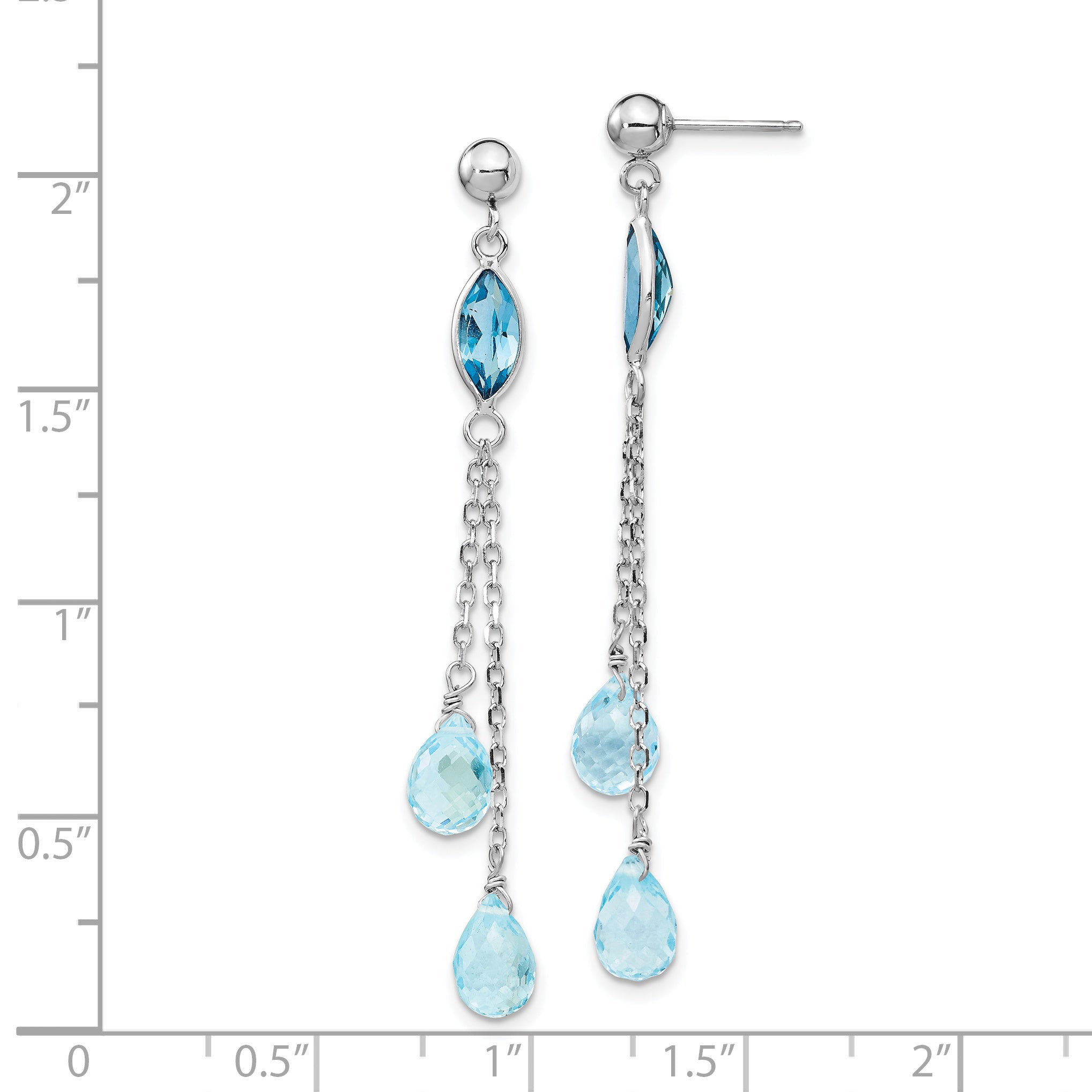 14k White Gold Blue Topaz Dangle Earrings