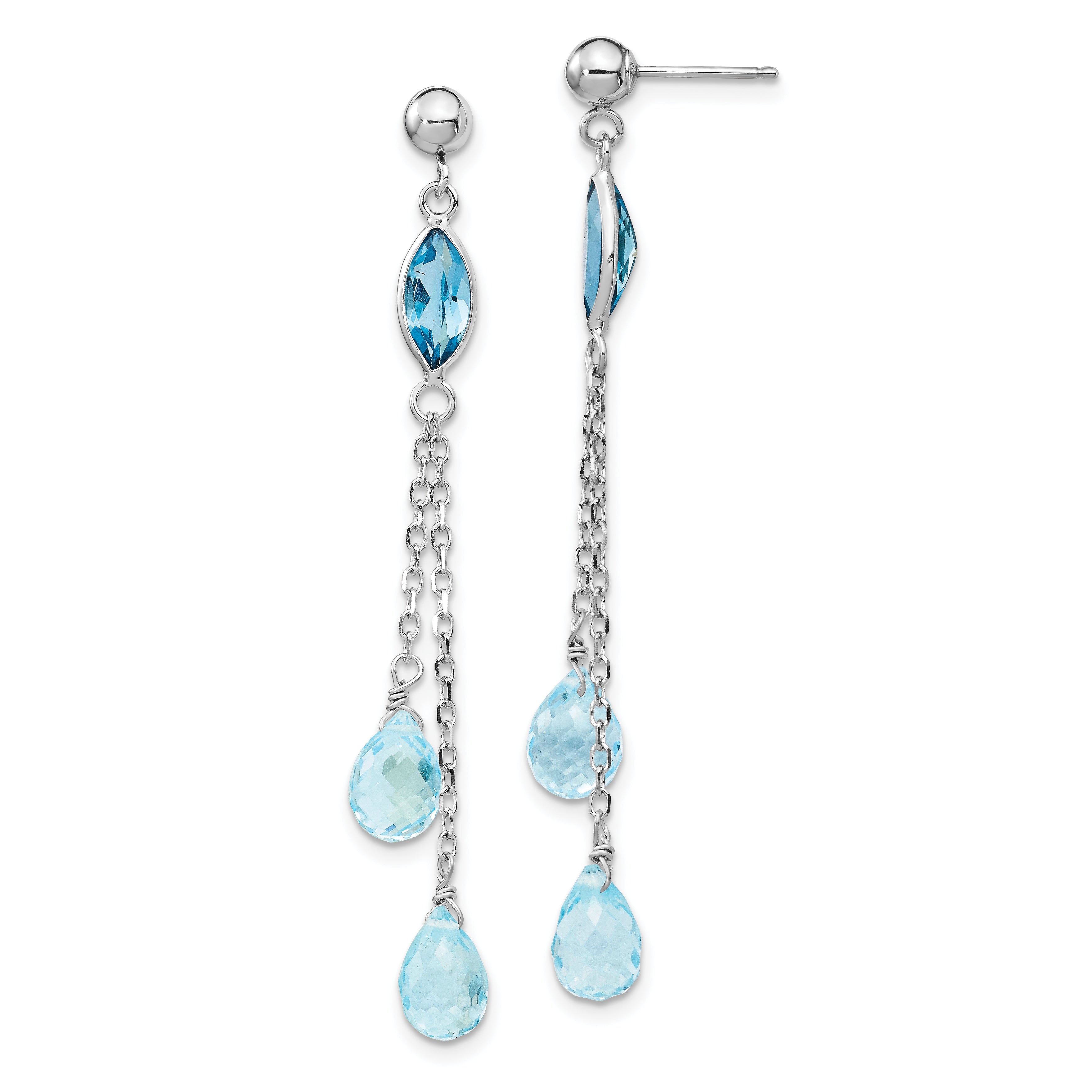 14k White Gold Blue Topaz Dangle Earrings