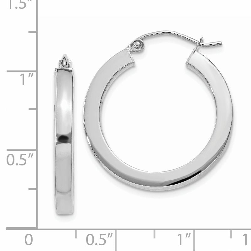 14k White Gold 3mm Polished Square Tube Hoop Earrings