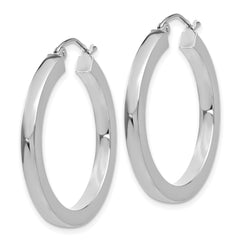 14k White Gold 3mm Polished Square Tube Hoop Earrings