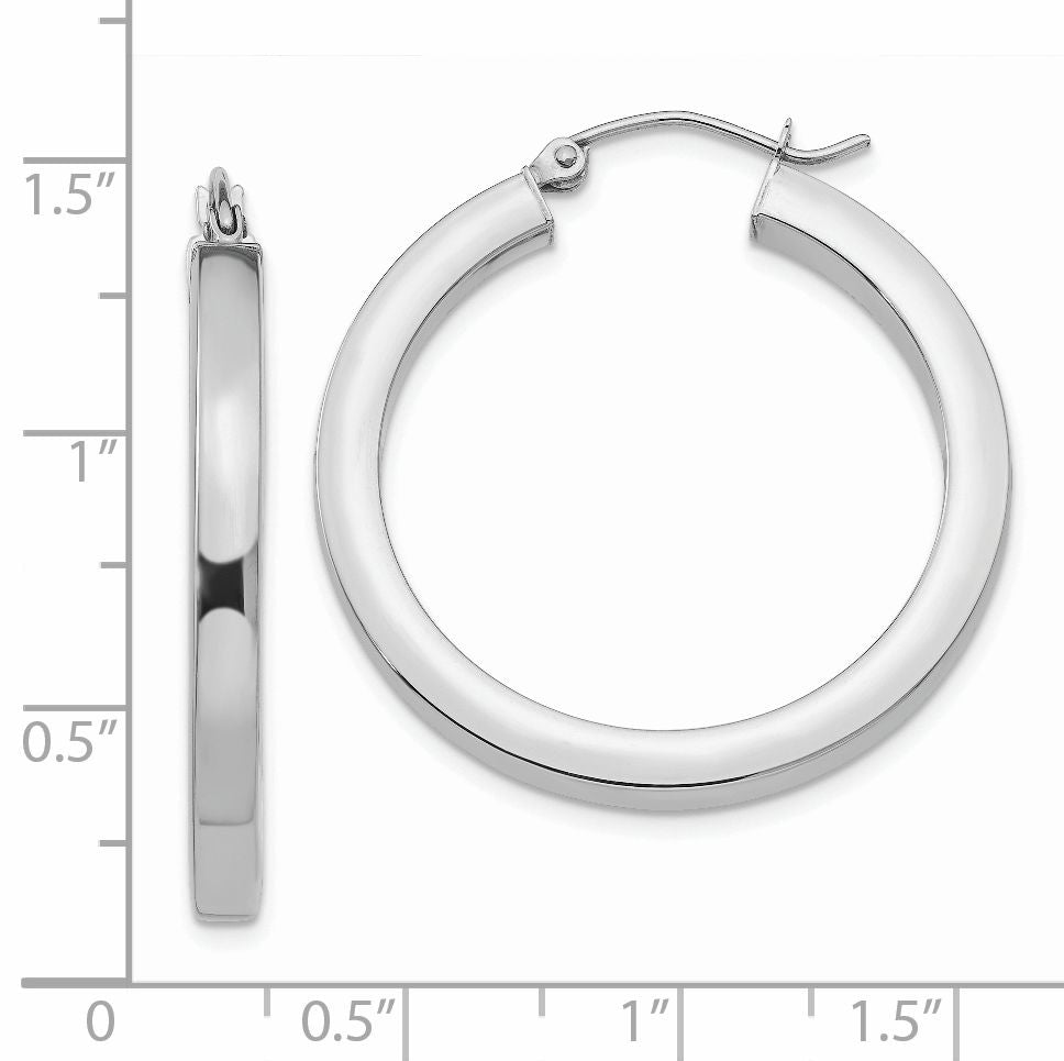 14k White Gold 3mm Polished Square Tube Hoop Earrings