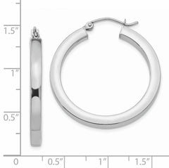 14k White Gold 3mm Polished Square Tube Hoop Earrings