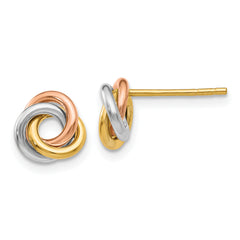 14k Tri-color Twisted Knot Post Earrings