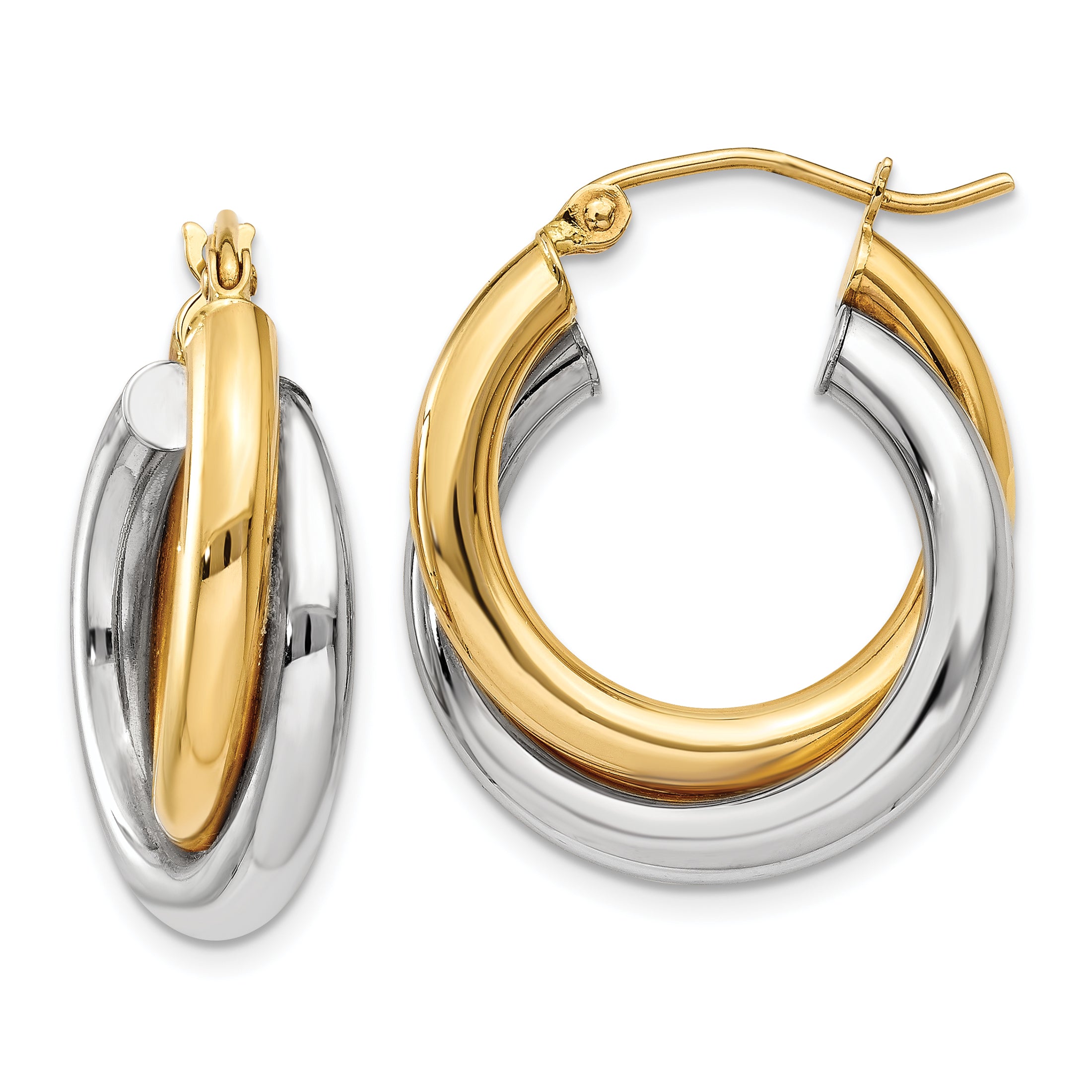 14k Two-tone Polished Double Tube Hoop Earrings