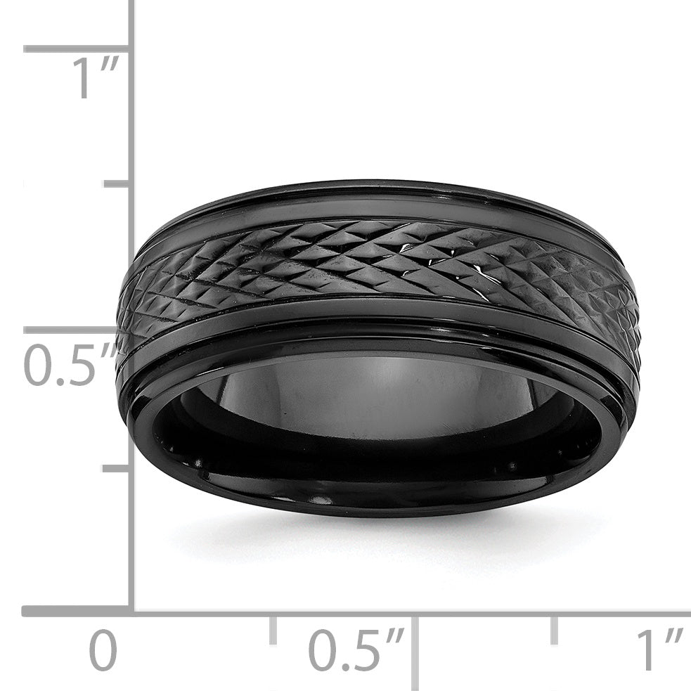 Black Zirconium Polished 8mm Ridged Edge Band