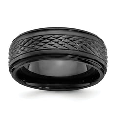 Black Zirconium Polished 8mm Ridged Edge Band