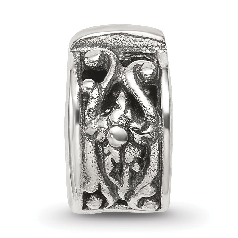 Sterling Silver 925 Antiqued Floral Clip Bead with Hinged Gripper Design