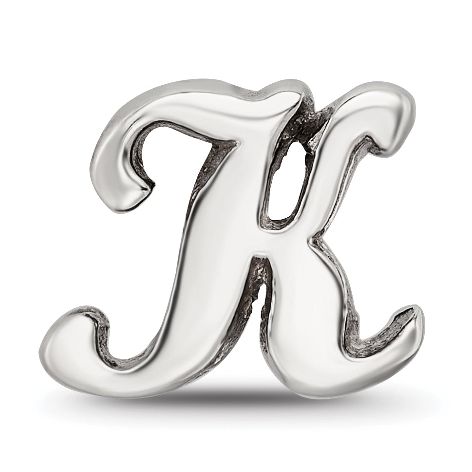 Sterling Silver 925 Polished Script Letter K Bead Solid Classic Charm